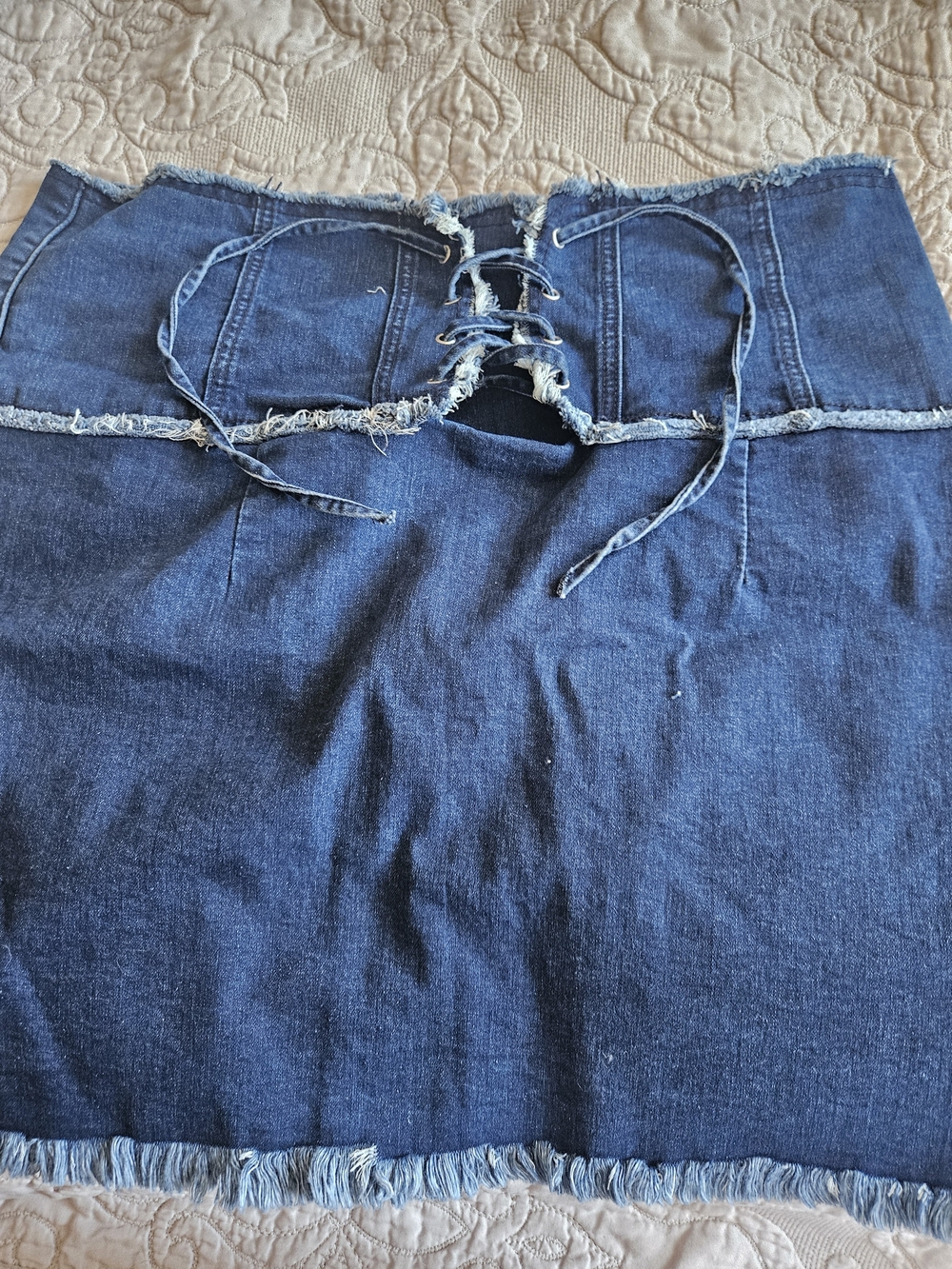 Denim Lace-Up Mini Skirt - Dark Blue